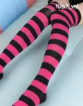 Pink And Black Striped Socks