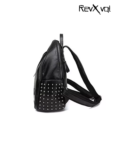 JOZZYAPA Black Faux Leather Studded Backpack Purse Rhinestone Backpack  Purse Gothic Motorcycle Biker Backpack Purse Mall Goth Bag Gothic Gifts for