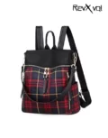 red and black checkered backpack