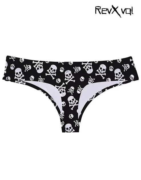 Black Booty Shorts Four Skulls - adult goth sexy pirate underwear panties S  - XL