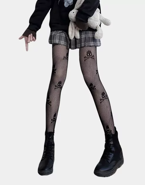 Skull and roses gothic tights, ivory - Virivee Tights - Unique