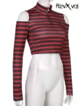 Red And Black Striped Crop Top